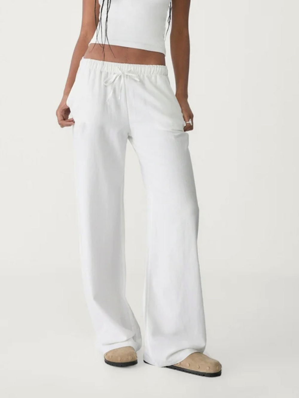 Stradivarius ASOS Women's Wide Leg Drawstring Pants - White